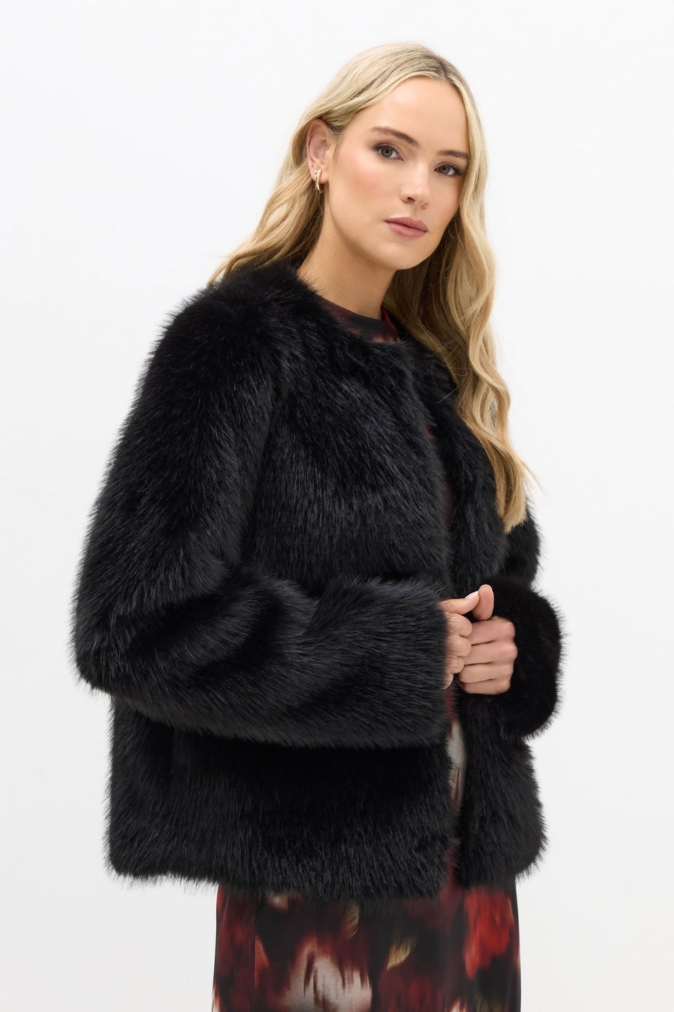 Long Tall Sally Black Faux Fur Collarless Jacket