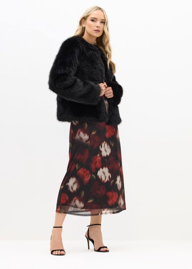 Long Tall Sally Black Faux Fur Collarless Jacket