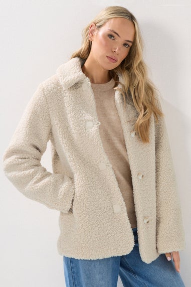 Long Tall Sally Ivory White Borg Button Through Jacket