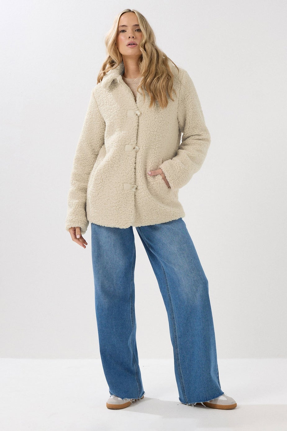 Long Tall Sally Ivory White Borg Button Through Jacket