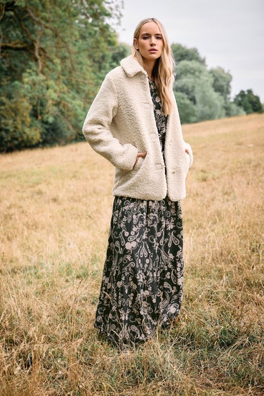 Long Tall Sally Ivory White Borg Button Through Jacket