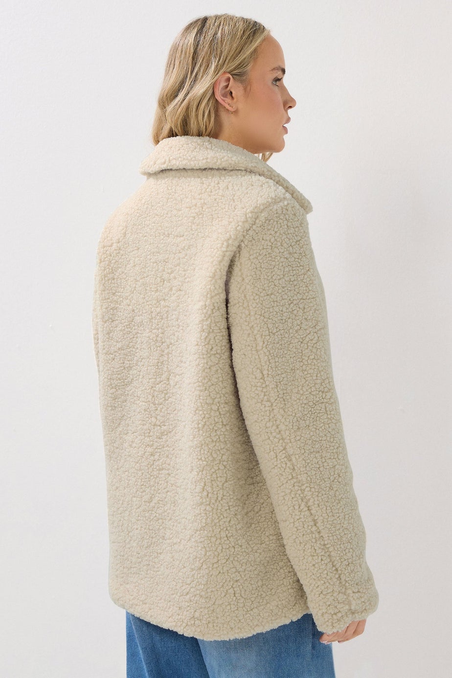 Long Tall Sally Ivory White Borg Button Through Jacket