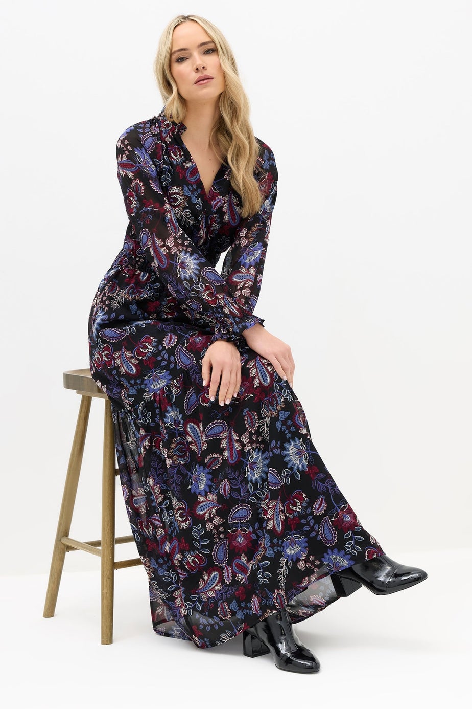 Long Tall Sally Black Paisley Chiffon Maxi Dress
