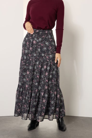 Long Tall Sally Black Chiffon Paisley Tiered Maxi Skirt