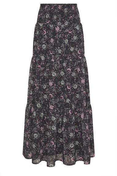 Long Tall Sally Black Chiffon Paisley Tiered Maxi Skirt
