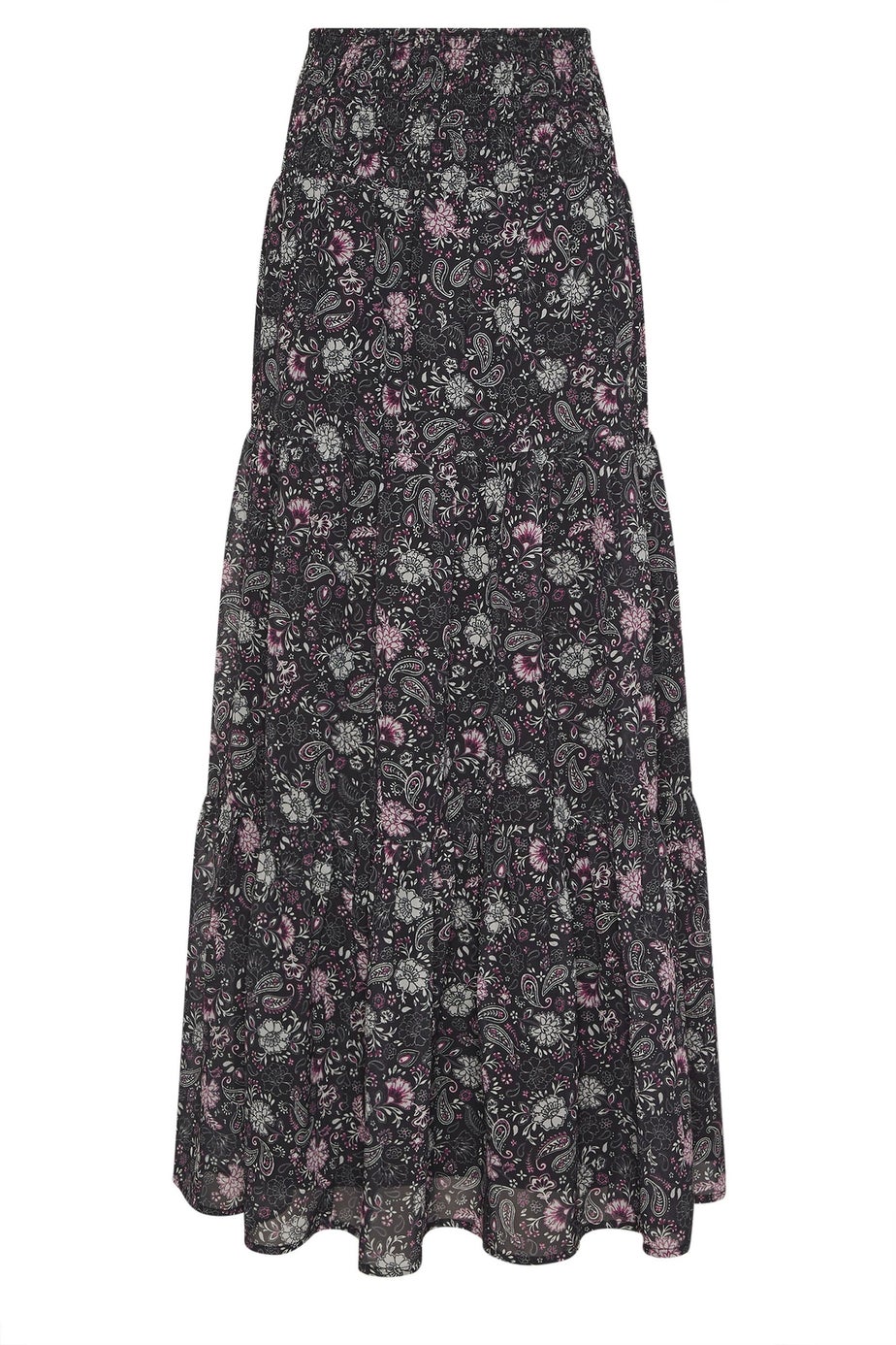 Long Tall Sally Black Chiffon Paisley Tiered Maxi Skirt