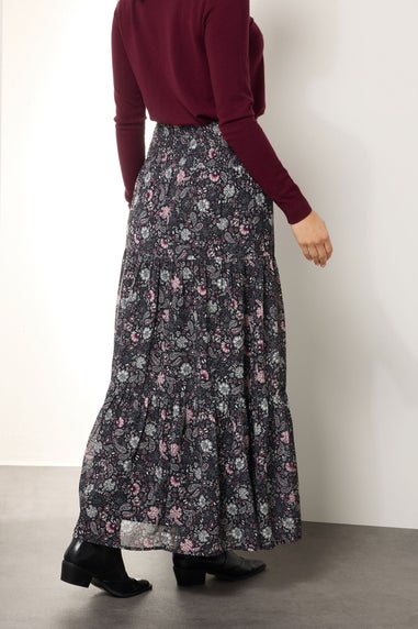 Long Tall Sally Black Chiffon Paisley Tiered Maxi Skirt