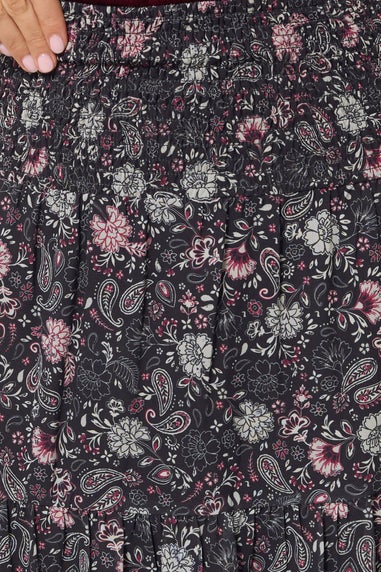 Long Tall Sally Black Chiffon Paisley Tiered Maxi Skirt