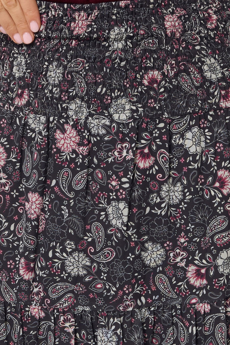 Long Tall Sally Black Chiffon Paisley Tiered Maxi Skirt