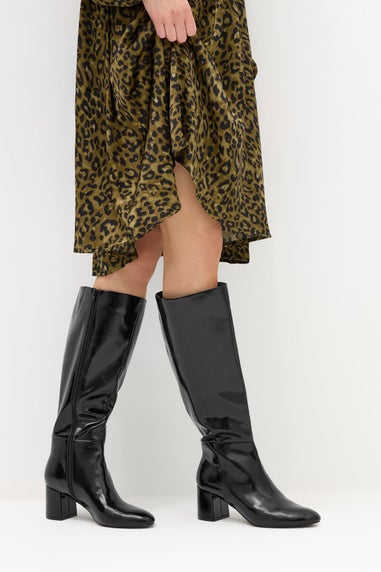 Long Tall Sally Black Patent Knee High Block Boots