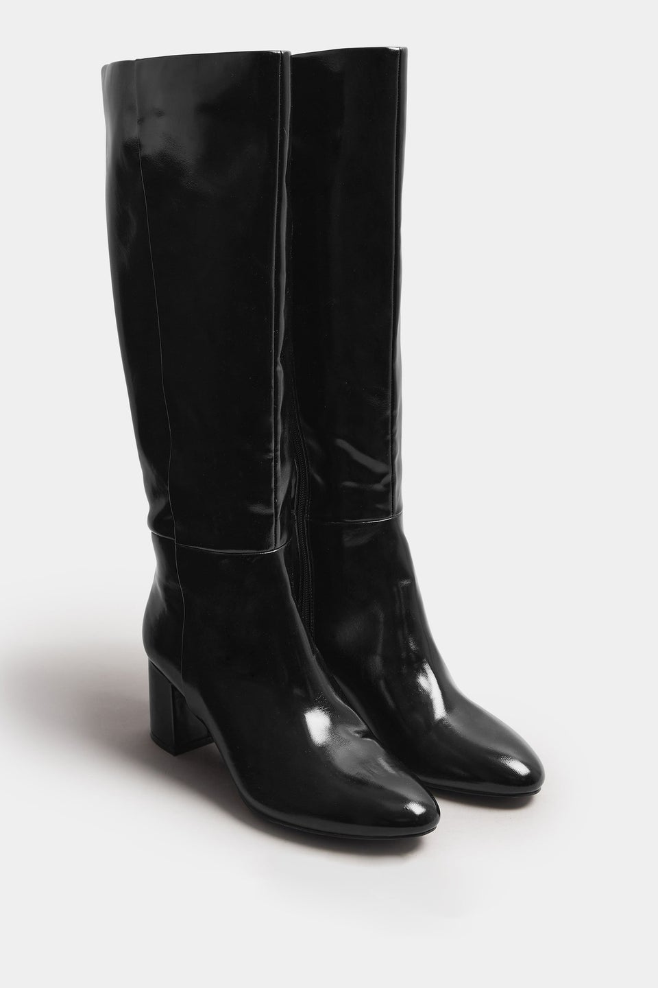 Long Tall Sally Black Patent Knee High Block Boots
