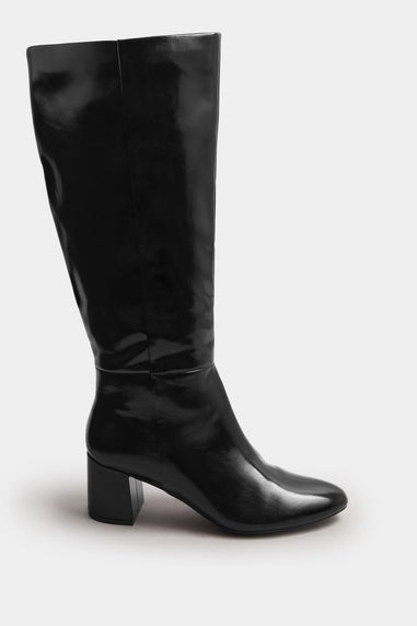 Long Tall Sally Black Patent Knee High Block Boots