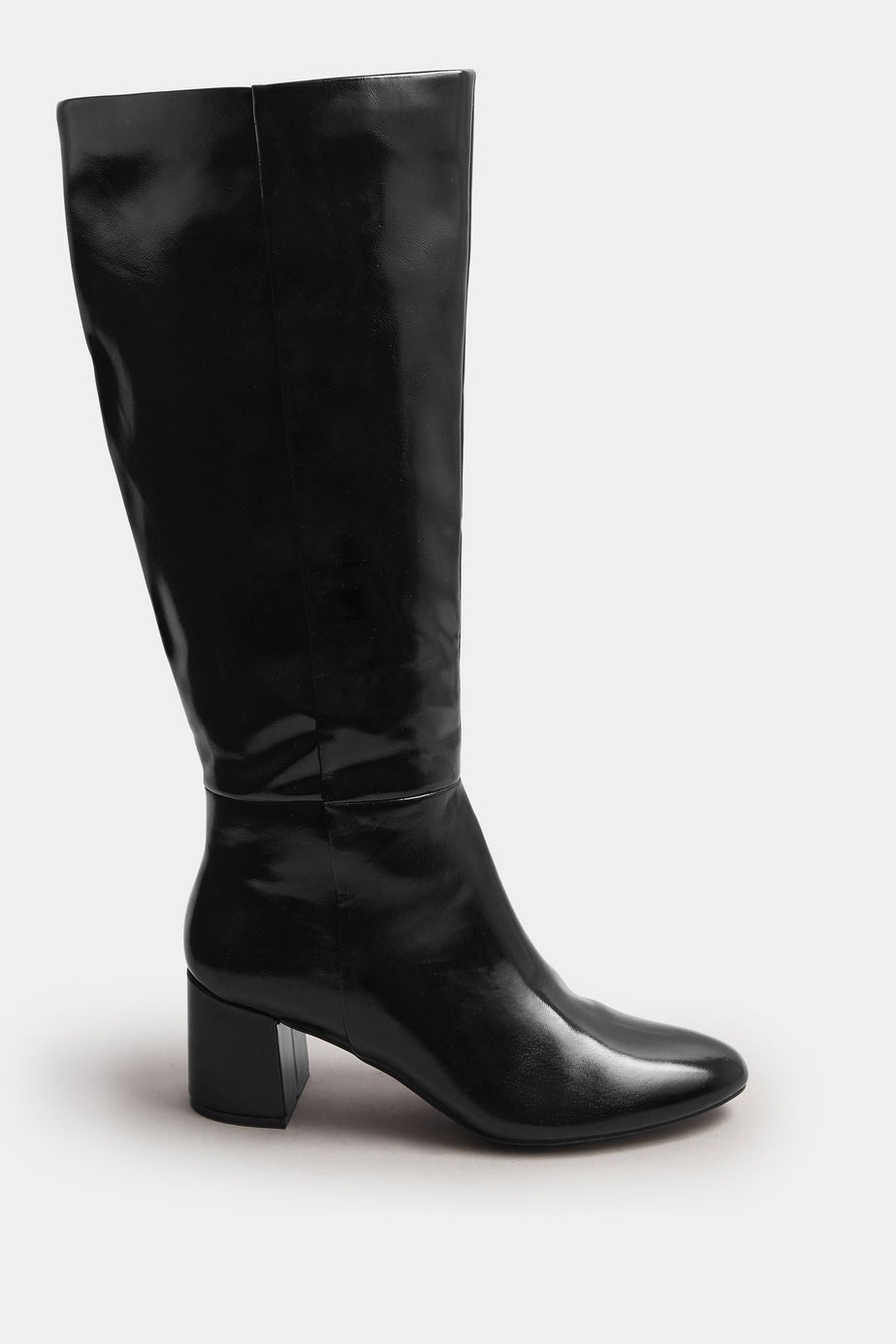 Long Tall Sally Black Patent Knee High Block Boots