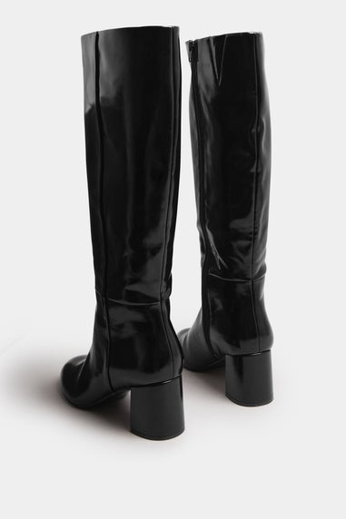 Long Tall Sally Black Patent Knee High Block Boots