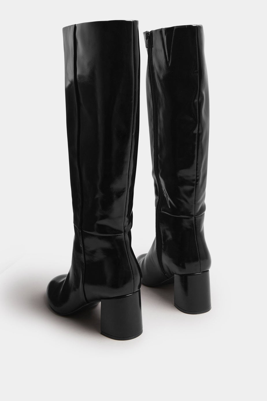 Long Tall Sally Black Patent Knee High Block Boots