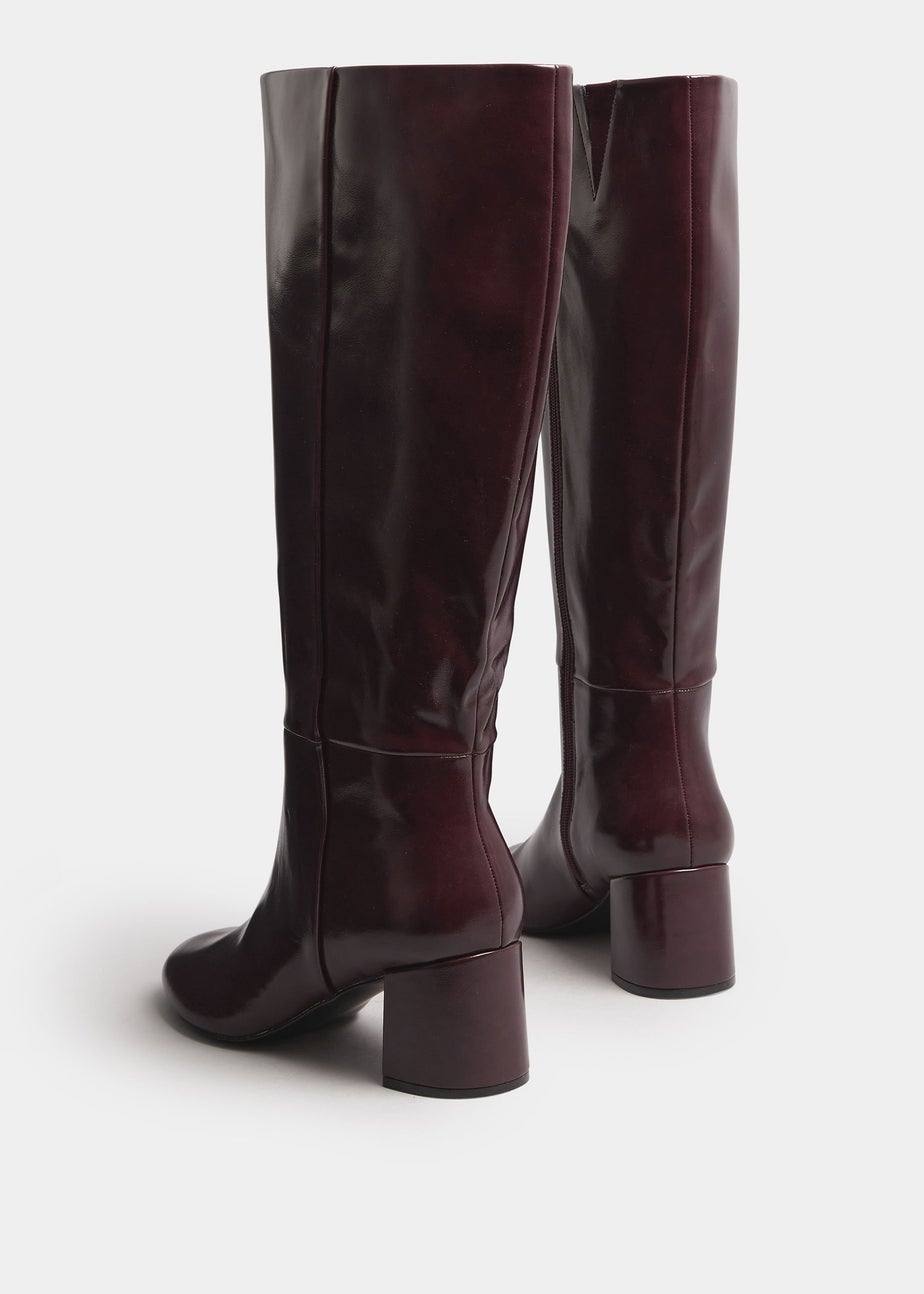 Long Tall Sally Burgundy Red Patent Knee High Block Boots