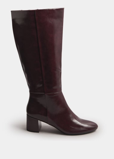 Long Tall Sally Burgundy Red Patent Knee High Block Boots