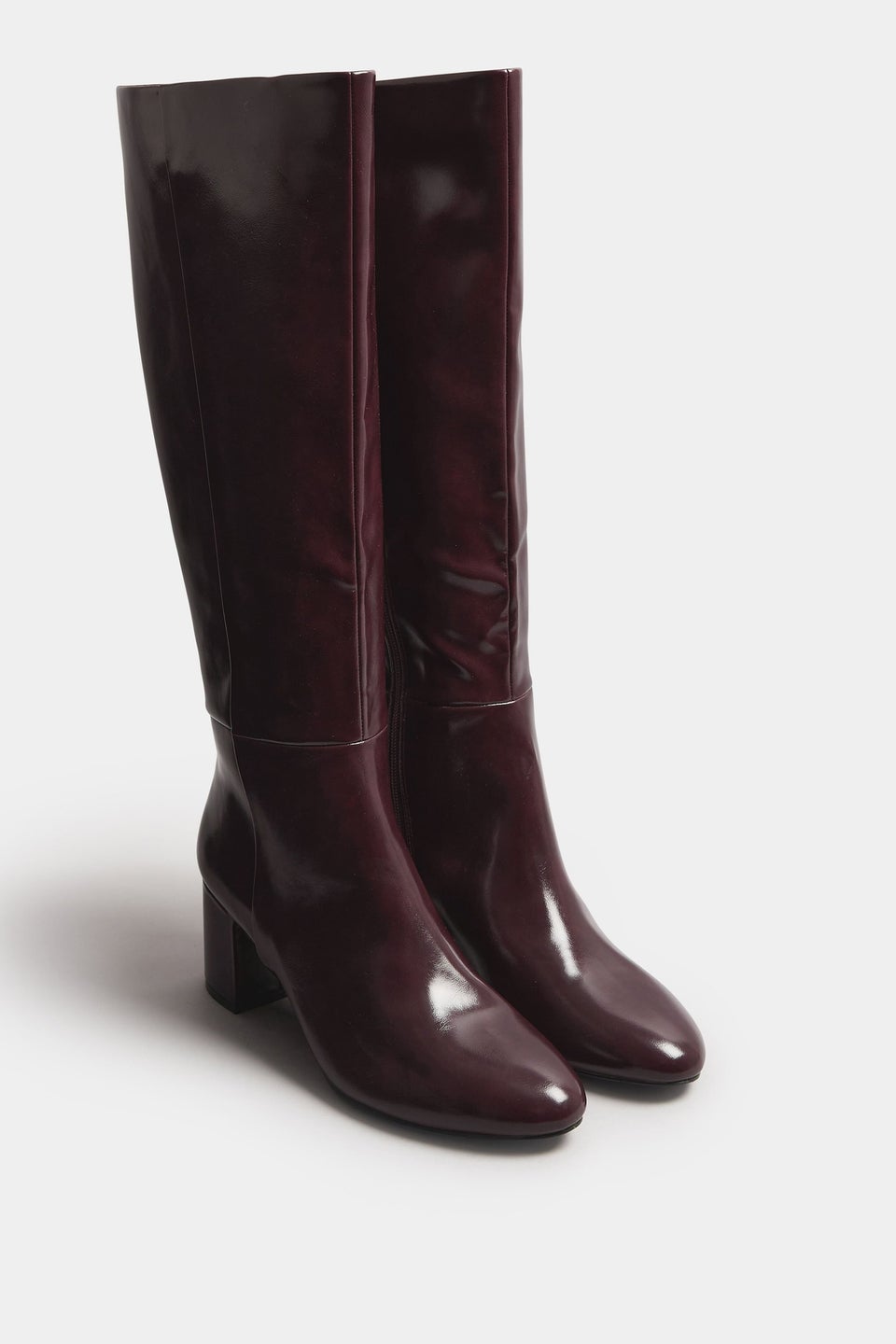 Long Tall Sally Burgundy Red Patent Knee High Block Boots