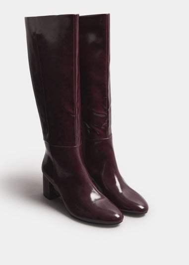 Long Tall Sally Burgundy Red Patent Knee High Block Boots