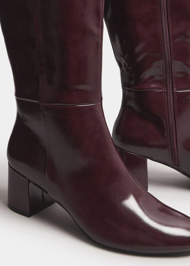 Long Tall Sally Burgundy Red Patent Knee High Block Boots