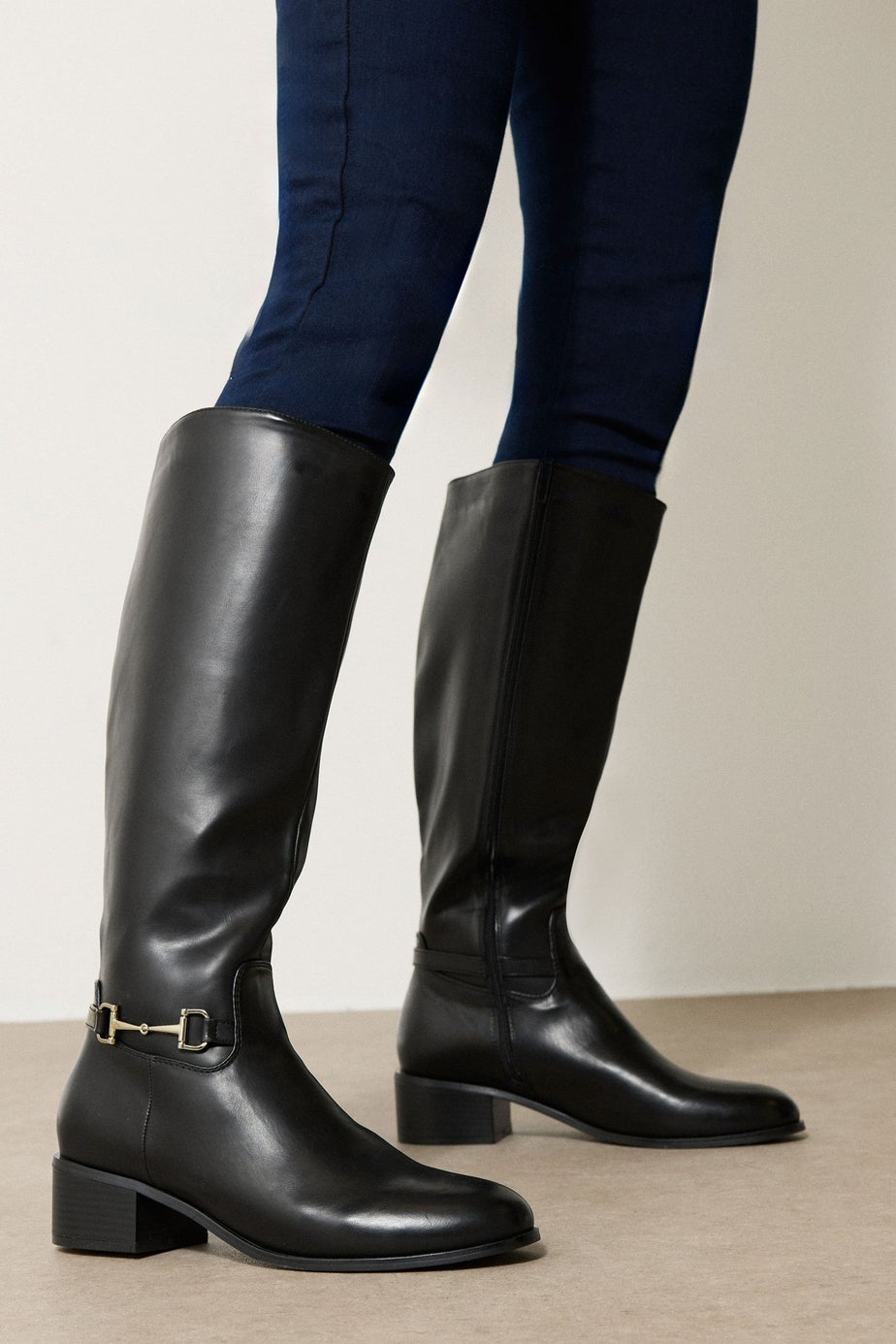 Long Tall Sally Black Metal Trim Knee High Riding Boots