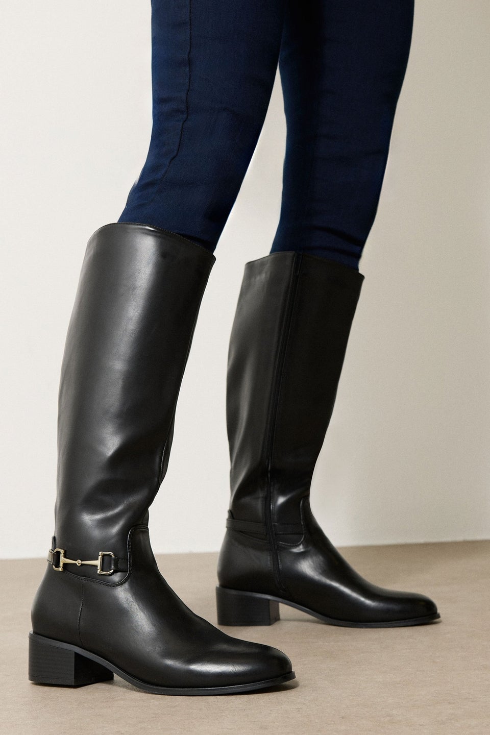 Long Tall Sally Black Metal Trim Knee High Riding Boots