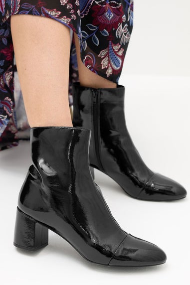 Long Tall Sally Black Patent Block Heel Ankle Boot