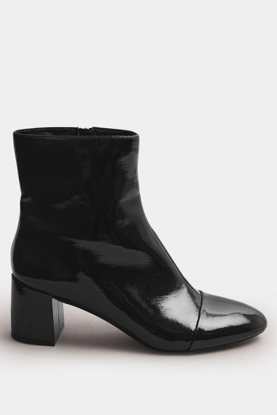 Long Tall Sally Black Patent Block Heel Ankle Boot