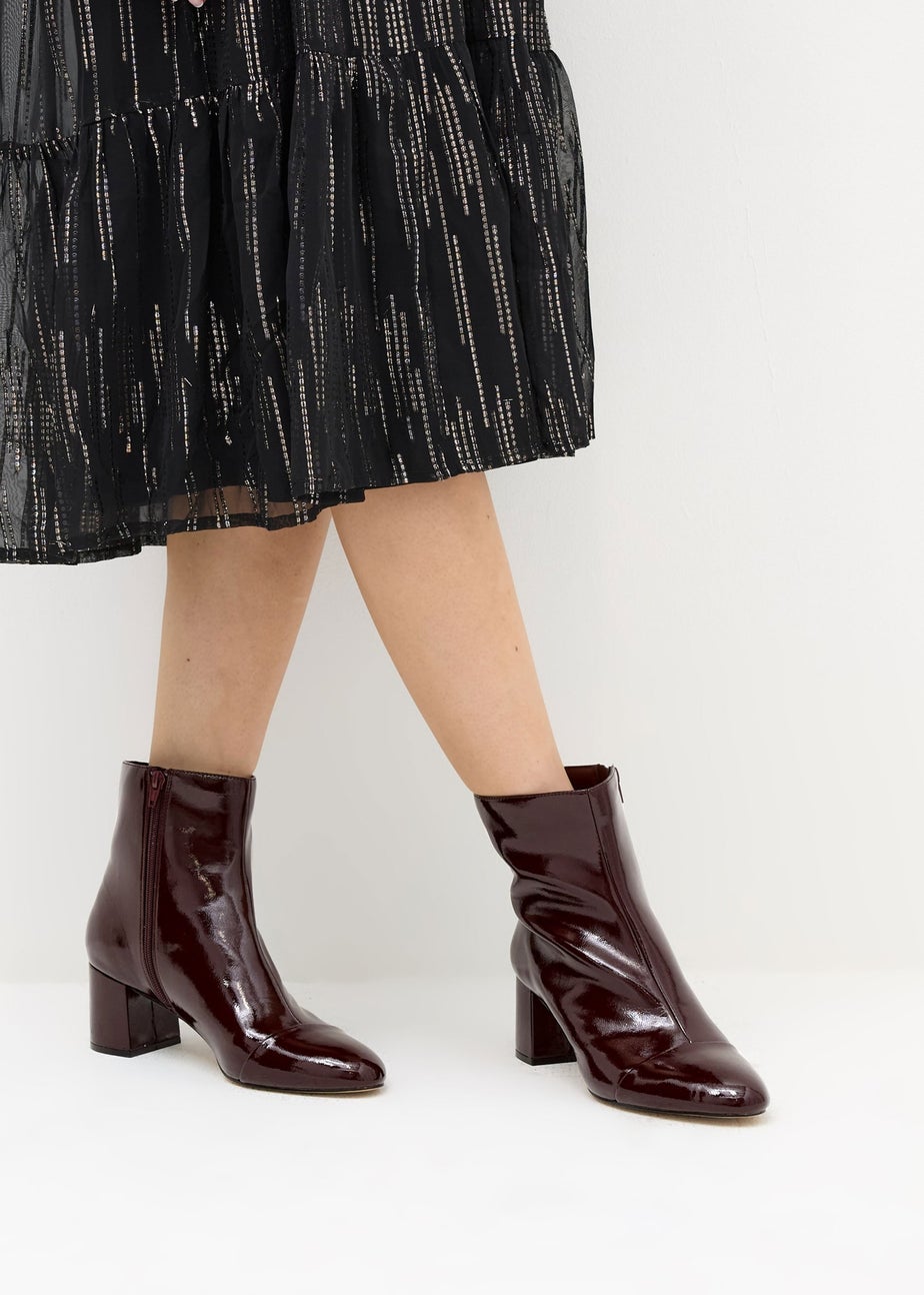 Long Tall Sally Burgundy Red Patent Block Heel Ankle Boot