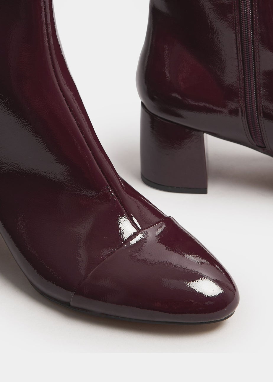 Long Tall Sally Burgundy Red Patent Block Heel Ankle Boot