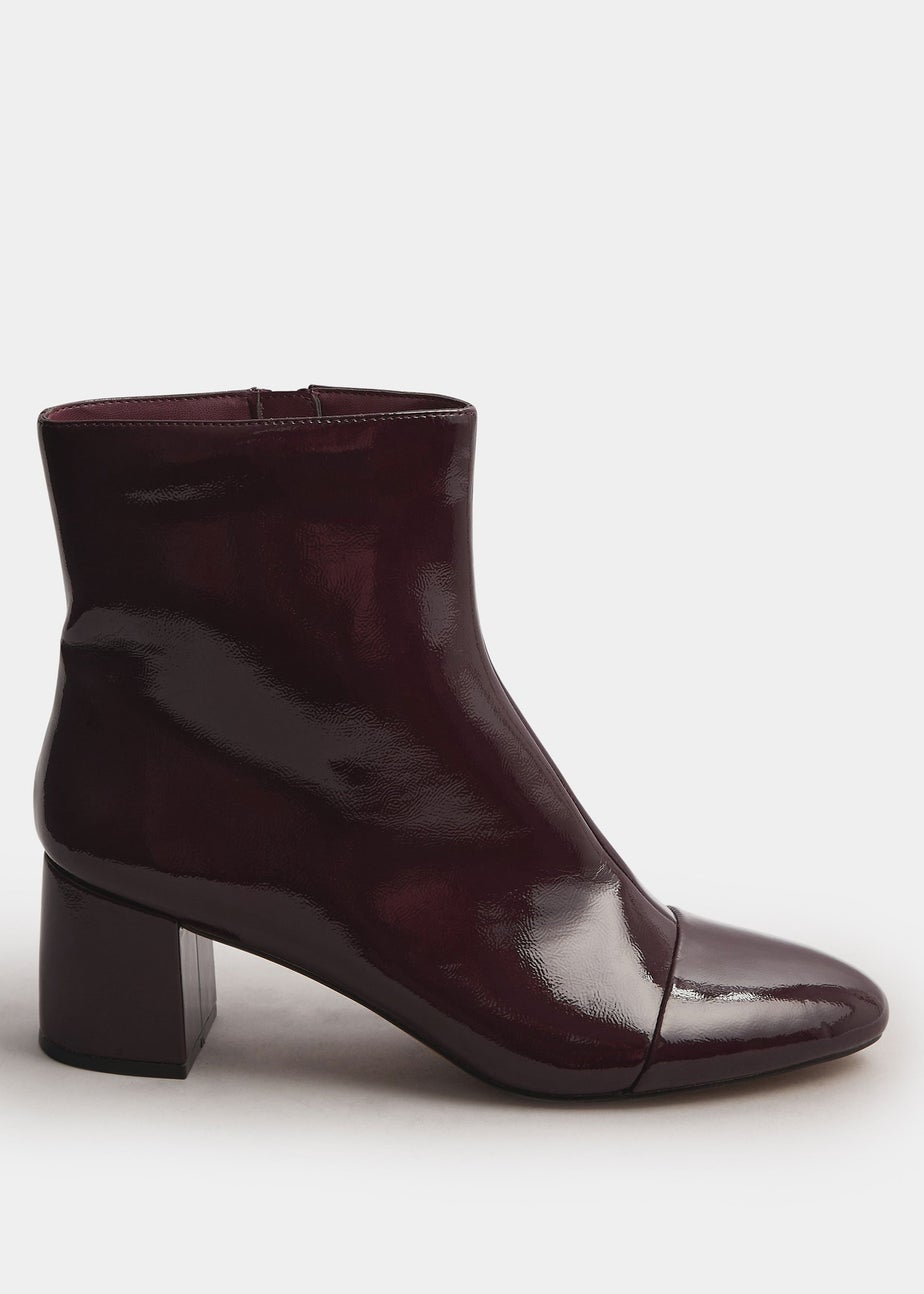 Long Tall Sally Burgundy Red Patent Block Heel Ankle Boot