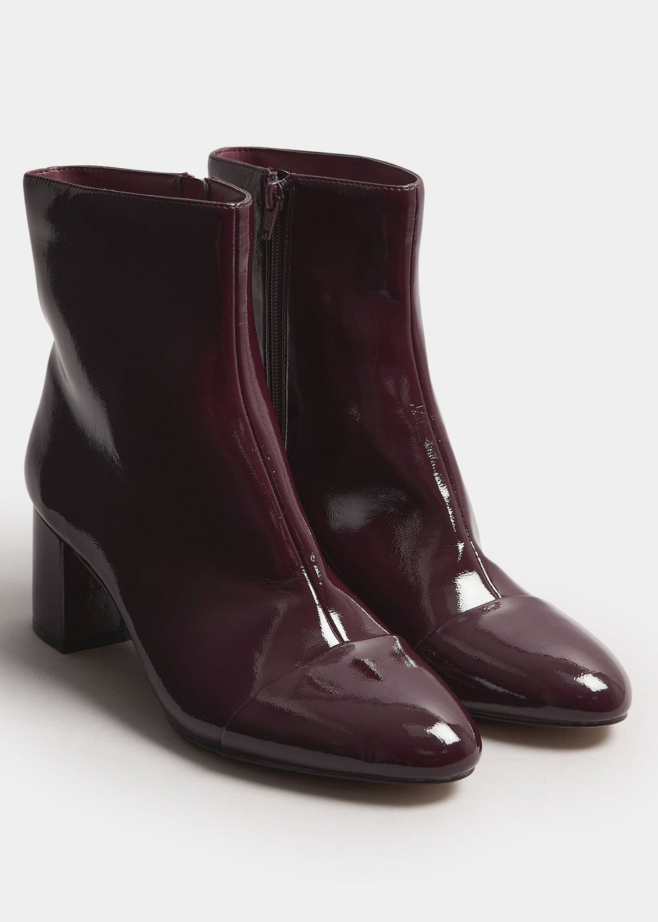 Long Tall Sally Burgundy Red Patent Block Heel Ankle Boot