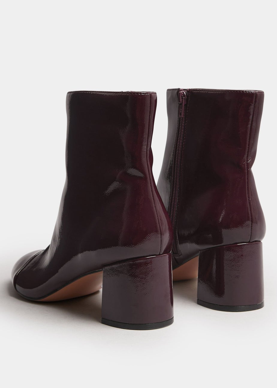Long Tall Sally Burgundy Red Patent Block Heel Ankle Boot