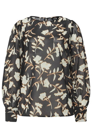Long Tall Sally Black Blurred Floral Sheer Blouse