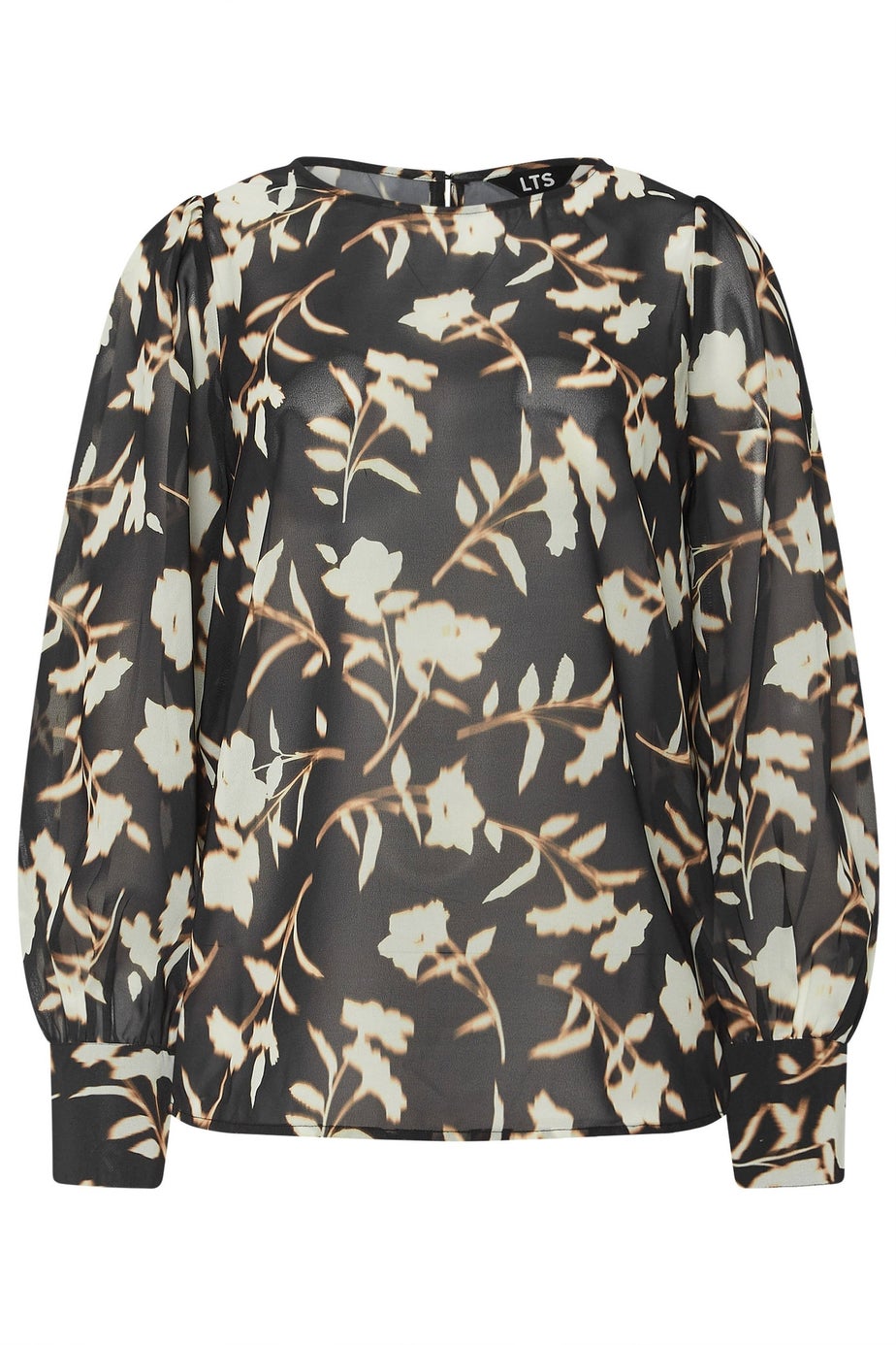 Long Tall Sally Black Blurred Floral Sheer Blouse