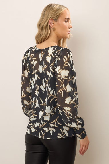 Long Tall Sally Black Blurred Floral Sheer Blouse