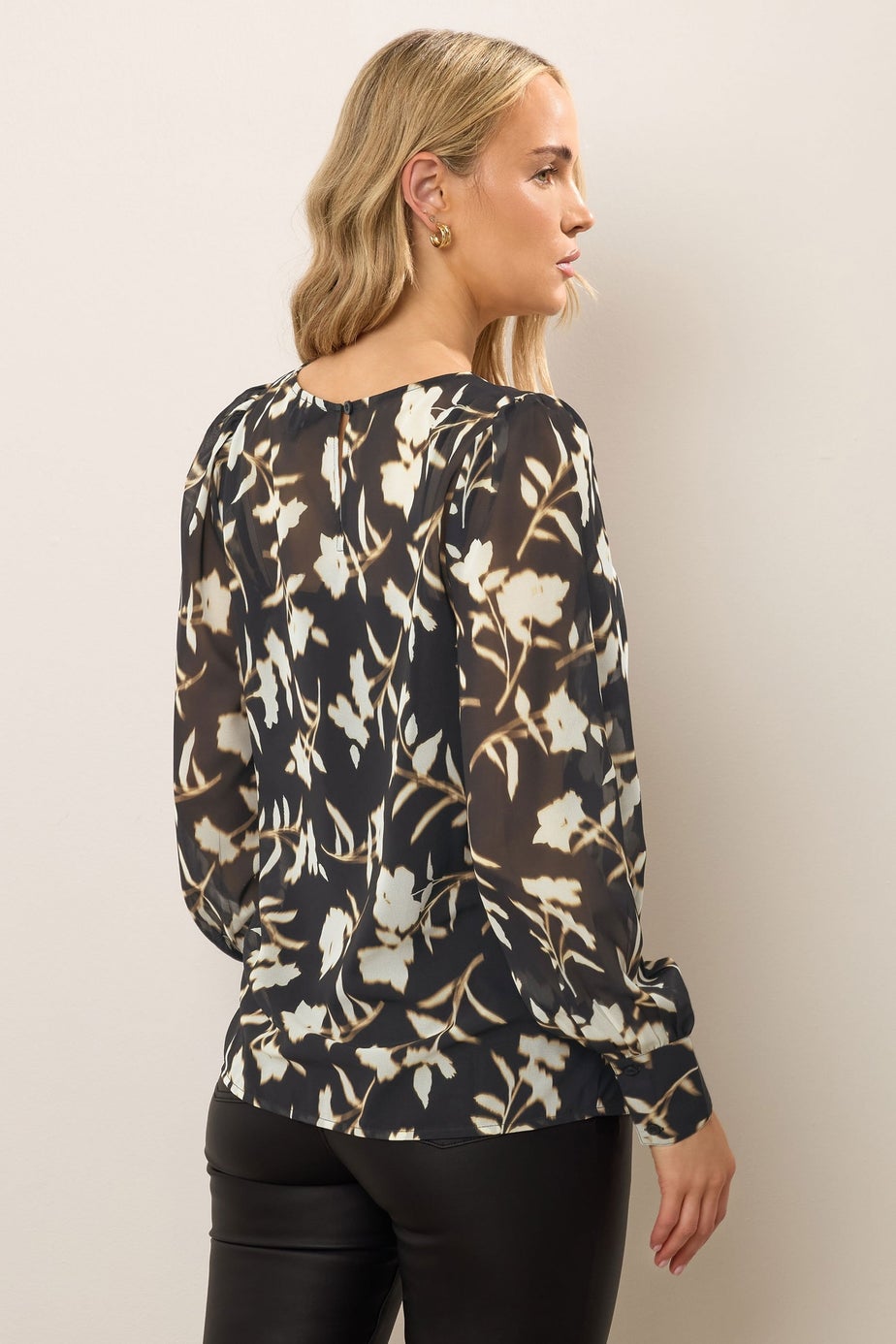 Long Tall Sally Black Blurred Floral Sheer Blouse