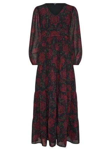 Long Tall Sally Black Blurred Rose Chiffon Tiered Dress