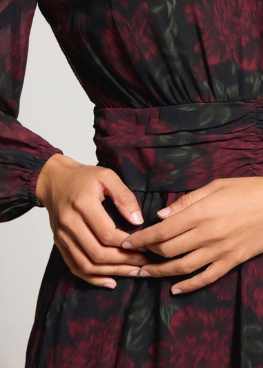 Long Tall Sally Black Blurred Rose Chiffon Tiered Dress