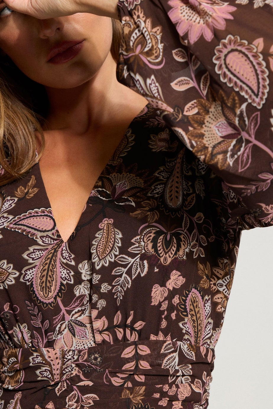 Long Tall Sally Chocolate Brown Paisley Chiffon Tiered Dress