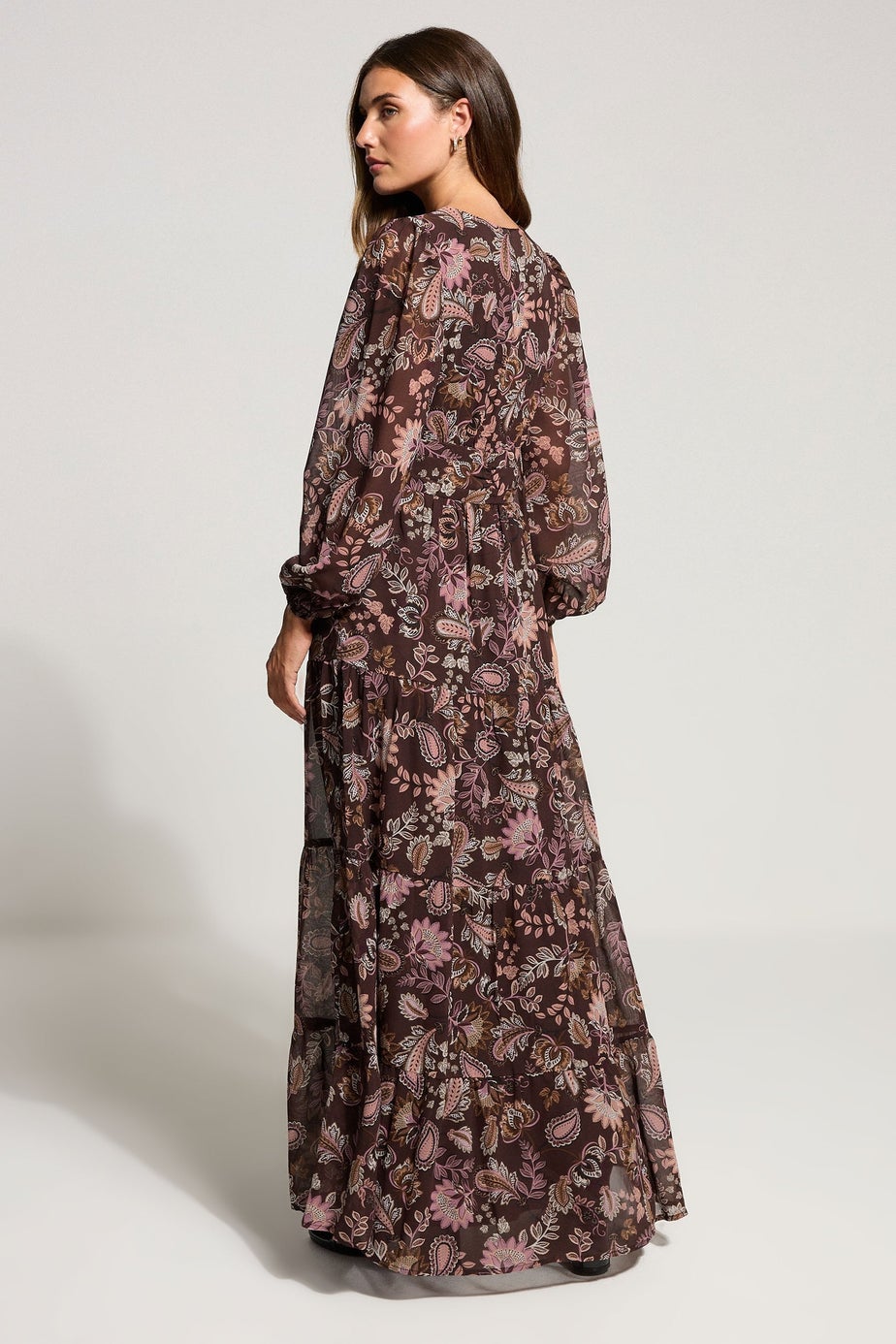 Long Tall Sally Chocolate Brown Paisley Chiffon Tiered Dress
