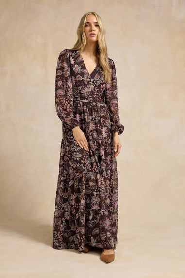 Long Tall Sally Chocolate Brown Paisley Chiffon Tiered Dress