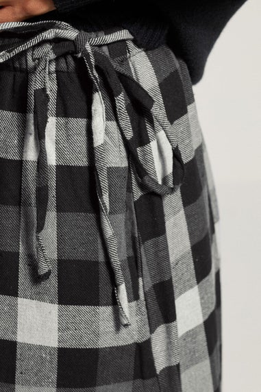 Long Tall Sally Black Cotton Check Side Tie Maxi Skirt
