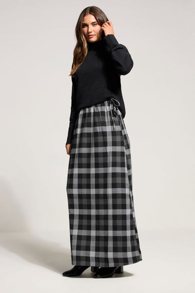 Long Tall Sally Black Cotton Check Side Tie Maxi Skirt