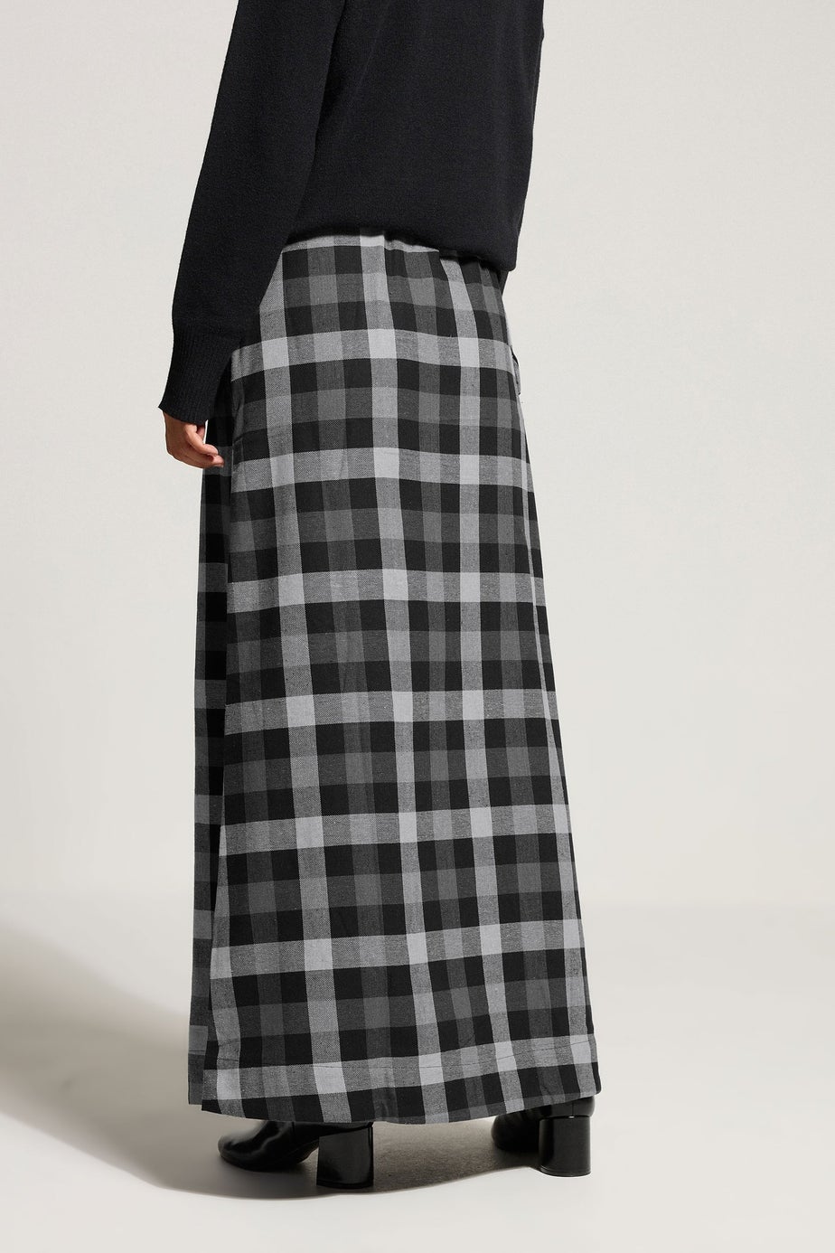 Long Tall Sally Black Cotton Check Side Tie Maxi Skirt