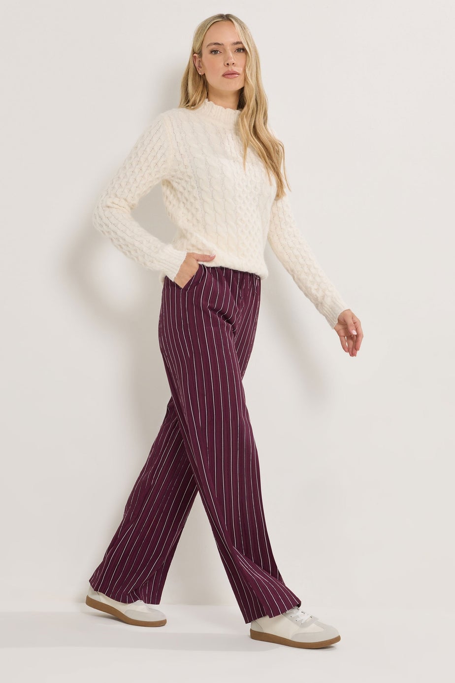 Long Tall Sally Burgundy Red Striped Wide Leg Trousers