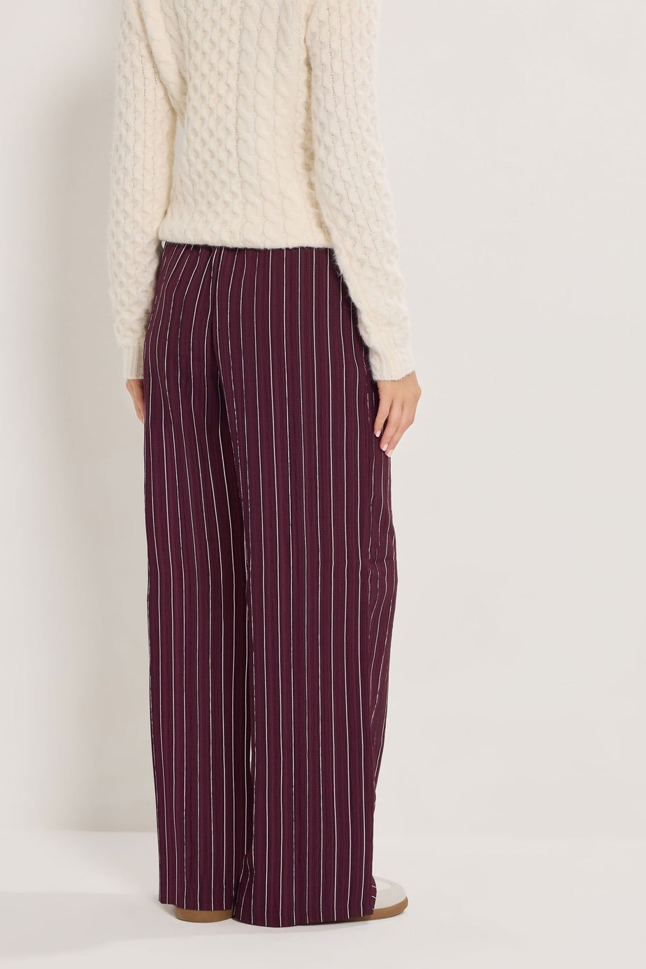 Long Tall Sally Burgundy Red Striped Wide Leg Trousers