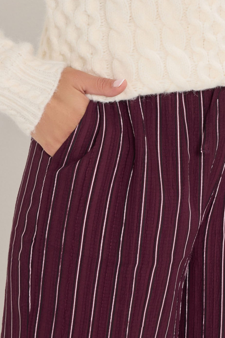 Long Tall Sally Burgundy Red Striped Wide Leg Trousers
