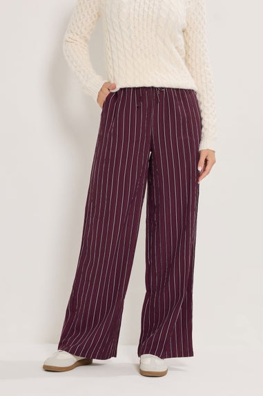 Long Tall Sally Burgundy Red Striped Wide Leg Trousers