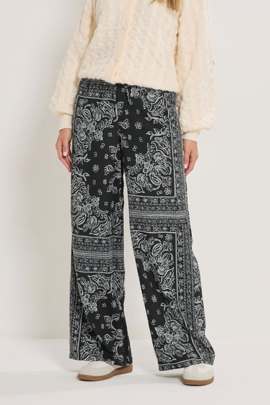 Long Tall Sally Black Paisley Wide Leg Trousers